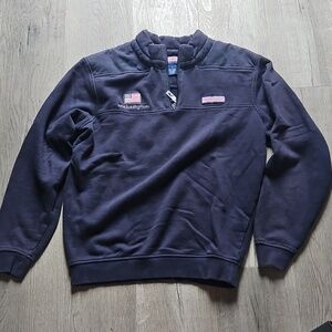 Vineyard Vines Navy Quarter-Zip Sweater with Flag Patch